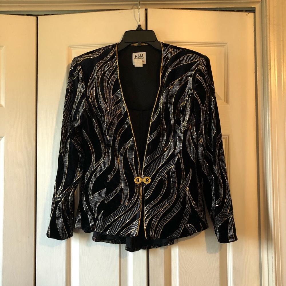 R & M Richards Black Velvet Glitter Jacket 8